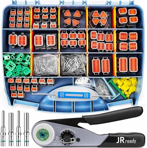 JRready DW5008 Deutsch Connector Kit, 2 3 4 6 8 12 Pin DT Connectors, Size 16 Solid Contacts 16-20AWG, Deutsch Crimp Tool, Deutsch Pin Removal Tool,Waterproof Automotive Electrical Gray Connectors in Kuwait