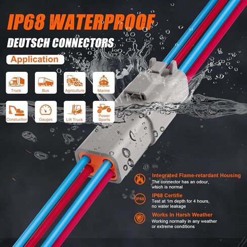JRready DW5008 Deutsch Connector Kit, 2 3 4 6 8 12 Pin DT Connectors, Size 16 Solid Contacts 16-20AWG, Deutsch Crimp Tool, Deutsch Pin Removal Tool,Waterproof Automotive Electrical Gray Connectors in Kuwait