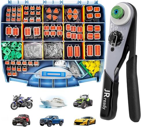 JRready DW5008 Deutsch Connector Kit, 2 3 4 6 8 12 Pin DT Connectors, Size 16 Solid Contacts 16-20AWG, Deutsch Crimp Tool, Deutsch Pin Removal Tool,Waterproof Automotive Electrical Gray Connectors in Kuwait