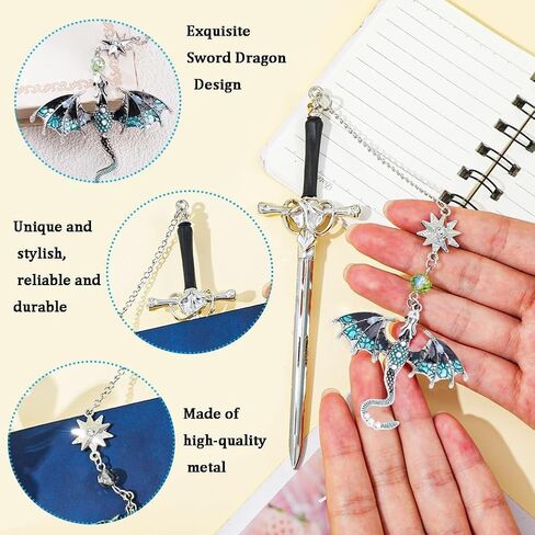 إشارات تنين السيف، إشارة مرجعية تنين الجناح الرابع، إشارة مرجعية سيف مع قلادة، نمط عتيق، قلادة معدنية، هدايا للقراءة، عيد ميلاد، معلم (20.5 * 6 * 7.2 سم) (أزرق) in Kuwait