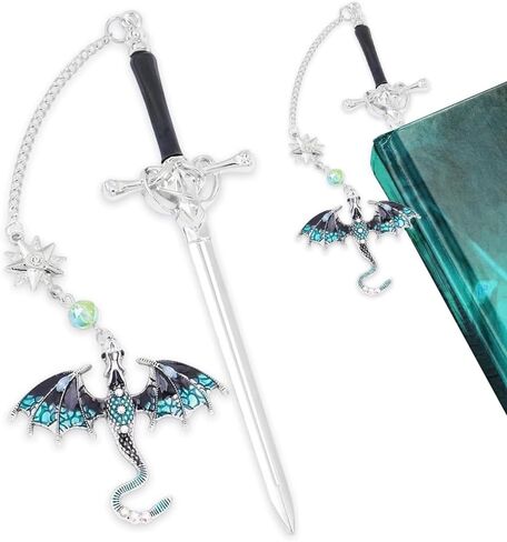 إشارات تنين السيف، إشارة مرجعية تنين الجناح الرابع، إشارة مرجعية سيف مع قلادة، نمط عتيق، قلادة معدنية، هدايا للقراءة، عيد ميلاد، معلم (20.5 * 6 * 7.2 سم) (أزرق) in Kuwait