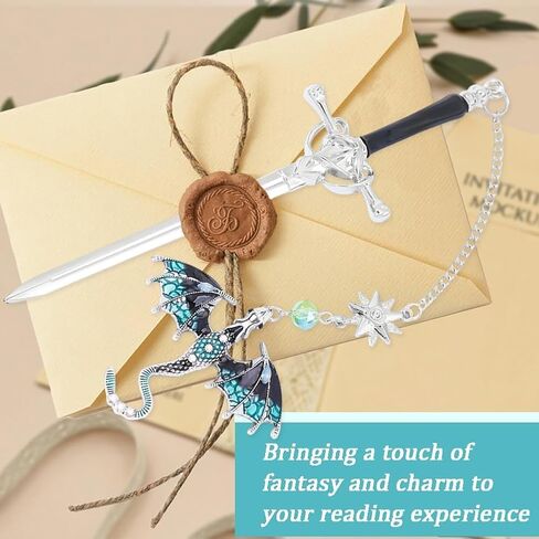 إشارات تنين السيف، إشارة مرجعية تنين الجناح الرابع، إشارة مرجعية سيف مع قلادة، نمط عتيق، قلادة معدنية، هدايا للقراءة، عيد ميلاد، معلم (20.5 * 6 * 7.2 سم) (أزرق) in Kuwait