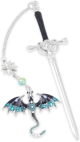 إشارات تنين السيف، إشارة مرجعية تنين الجناح الرابع، إشارة مرجعية سيف مع قلادة، نمط عتيق، قلادة معدنية، هدايا للقراءة، عيد ميلاد، معلم (20.5 * 6 * 7.2 سم) (أزرق) in Kuwait