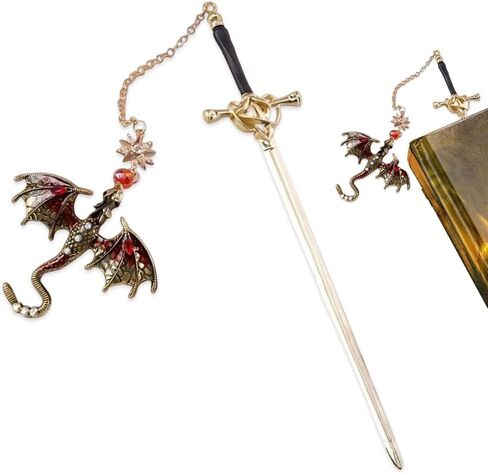 Sword Dragon Bookmarks,Fourth Wing Dragon Bookmark, Sword Bookmark with Pendant, Vintage Style, Metal Pendant, Reading Gifts, Birthday, Teacher (20.5 * 6 * 7.2CM) (Blue) in Saudi Arabia