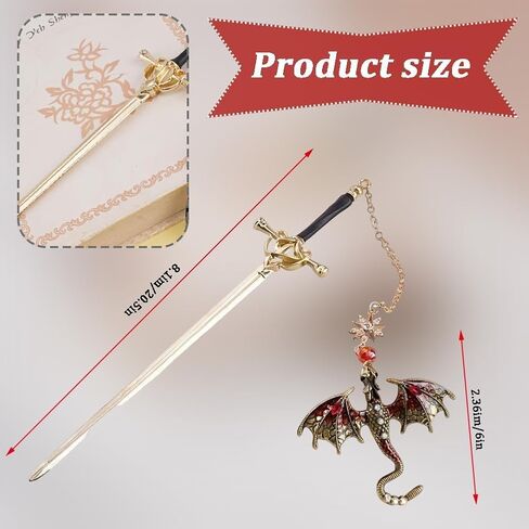 Sword Dragon Bookmarks,Fourth Wing Dragon Bookmark, Sword Bookmark with Pendant, Vintage Style, Metal Pendant, Reading Gifts, Birthday, Teacher (20.5 * 6 * 7.2CM) (Blue) in Saudi Arabia