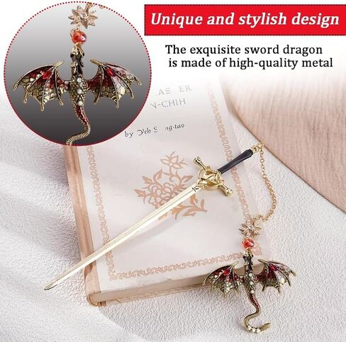 Sword Dragon Bookmarks,Fourth Wing Dragon Bookmark, Sword Bookmark with Pendant, Vintage Style, Metal Pendant, Reading Gifts, Birthday, Teacher (20.5 * 6 * 7.2CM) (Blue) in Saudi Arabia