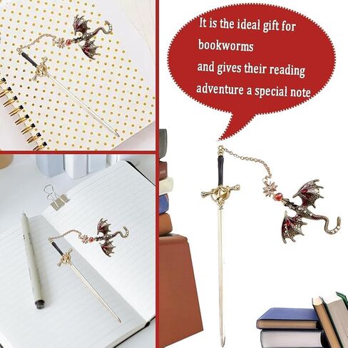 Sword Dragon Bookmarks,Fourth Wing Dragon Bookmark, Sword Bookmark with Pendant, Vintage Style, Metal Pendant, Reading Gifts, Birthday, Teacher (20.5 * 6 * 7.2CM) (Blue) in Saudi Arabia