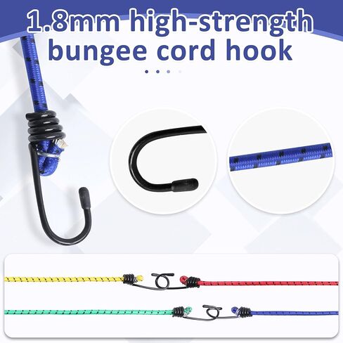 8 Pack Bungee Cords with Hooks,Elastic Bungee Straps,Includes 40",32", 24", 16",Heavy Duty Outdoor Bungie Straps to Packing for Tent,Camping,Fastening Items,Storing Packages in Saudi Arabia