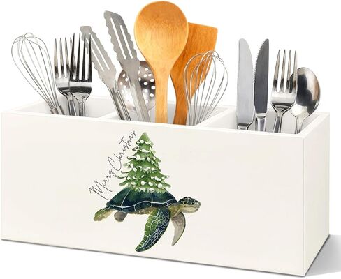 SNNDER Merry Christmas Paws Kitchen Utensils Holder with 3 Compartments, Pet Lover Gifts, Trendy Xmas Paw Print Wooden Utensil Holder Organizer for Kitchen Counter Shelf Table Decor Desktop Organizer in Saudi Arabia