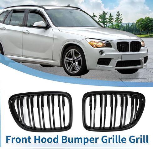 X AUTOHAUX Front Hood Bumper Grille Grill for BMW X1 E84 2009-2015 No.51112993305/51112993306 Front Bumper Kidney Grille Grill Double Slat Gloss Black 1 Pair in Saudi Arabia