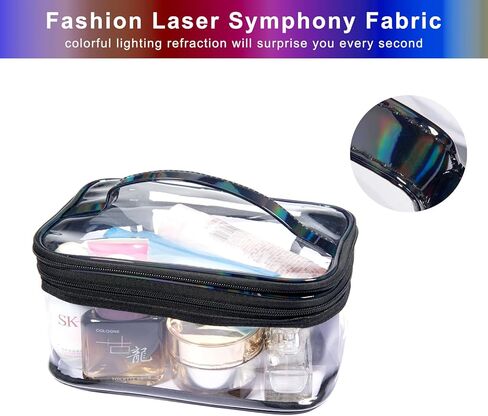 حقيبة مكياج شفافة من Lermende، حقيبة مكياج شفافة بطبقتين، حقيبة لامعة بسحاب شفاف للسفر، حقيبة محمولة لتنظيم المكياج، حقيبة مستحضرات تجميل كبيرة مقاومة للماء للنساء والفتيات in Kuwait