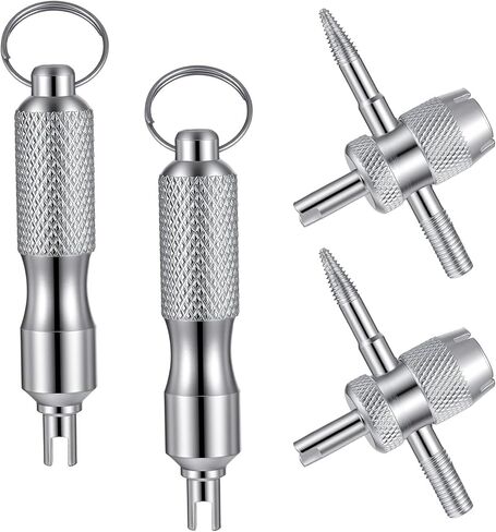 4 PCS Valve Stem Tool Keychain & 4-in-1 Tire Valve Core Removal Tool, Stainless Steel Portable Valves Core Disassembly and Repair Tools for Bicycle Car Motorcycle Repair Install Accessory in Kuwait