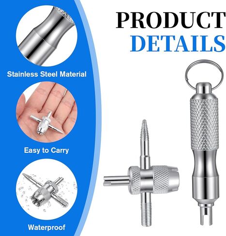 4 PCS Valve Stem Tool Keychain & 4-in-1 Tire Valve Core Removal Tool, Stainless Steel Portable Valves Core Disassembly and Repair Tools for Bicycle Car Motorcycle Repair Install Accessory in Kuwait