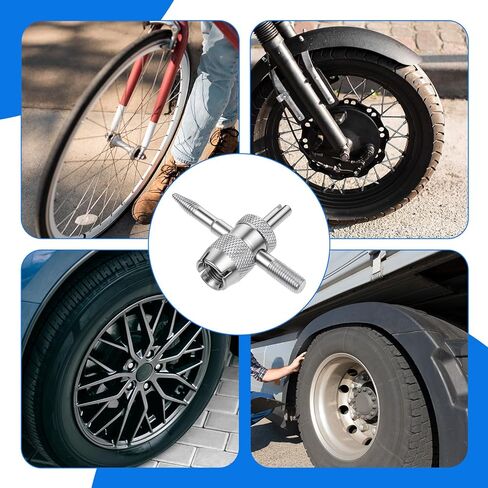 4 PCS Valve Stem Tool Keychain & 4-in-1 Tire Valve Core Removal Tool, Stainless Steel Portable Valves Core Disassembly and Repair Tools for Bicycle Car Motorcycle Repair Install Accessory in Kuwait
