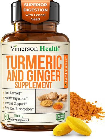 Turmeric Supplement and Ginger Root Joint Support Supplement - Turmeric Curcumin Supplement 95% Curcuminoids. Contains Organic Turmeric with Black Pepper (Bioperine) for Max Absorption. 2 Pack in Kuwait