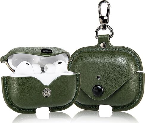 غطاء علبة شحن لسماعات Apple Airpods Pro. حقيبة كلاسيكية مصنوعة يدويًا من جلد البقر المجنون بالكامل. حافظة واقية محمولة مضادة للصدمات مع سلسلة مفاتيح (بني) in Kuwait