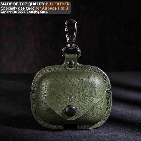 غطاء علبة شحن لسماعات Apple Airpods Pro. حقيبة كلاسيكية مصنوعة يدويًا من جلد البقر المجنون بالكامل. حافظة واقية محمولة مضادة للصدمات مع سلسلة مفاتيح (بني) in Kuwait