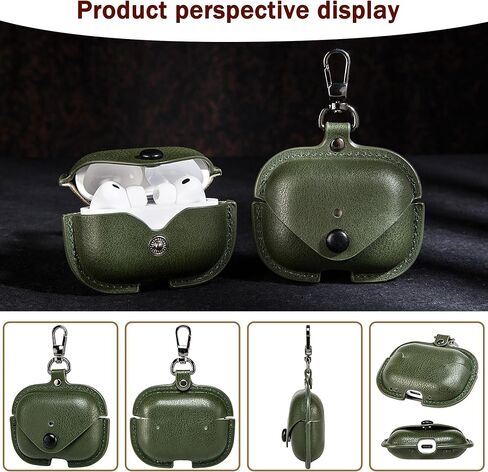 غطاء علبة شحن لسماعات Apple Airpods Pro. حقيبة كلاسيكية مصنوعة يدويًا من جلد البقر المجنون بالكامل. حافظة واقية محمولة مضادة للصدمات مع سلسلة مفاتيح (بني) in Kuwait