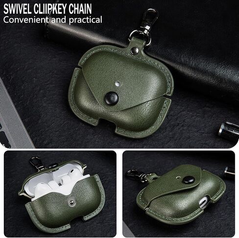 غطاء علبة شحن لسماعات Apple Airpods Pro. حقيبة كلاسيكية مصنوعة يدويًا من جلد البقر المجنون بالكامل. حافظة واقية محمولة مضادة للصدمات مع سلسلة مفاتيح (بني) in Kuwait