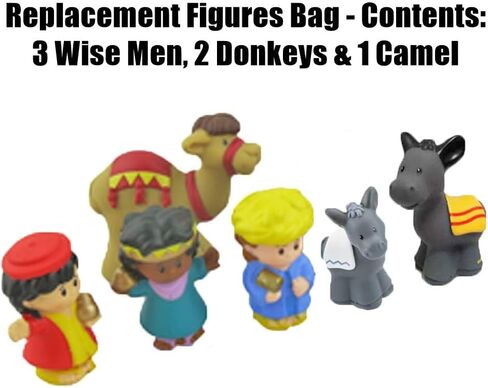 Replacement Parts for Fisher-Price Little People Nativity Set - J2404 ~ Replacement Figures ~ 3 Wisemen, 1 Camel and 2 Donkeys in Saudi Arabia