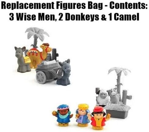 Replacement Parts for Fisher-Price Little People Nativity Set - J2404 ~ Replacement Figures ~ 3 Wisemen, 1 Camel and 2 Donkeys in Saudi Arabia