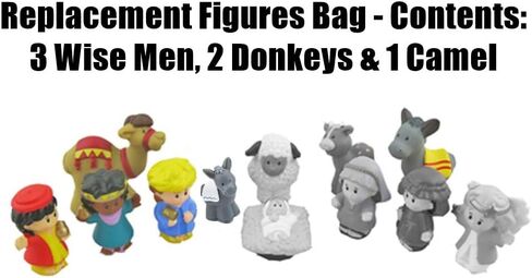 Replacement Parts for Fisher-Price Little People Nativity Set - J2404 ~ Replacement Figures ~ 3 Wisemen, 1 Camel and 2 Donkeys in Saudi Arabia