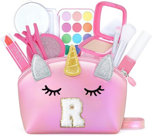 مجموعة مكياج YOOLIFE للأطفال الصغار - 9 قطع ألعاب مكياج غير سامة ومحفظة أولية، هدايا عيد ميلاد للأعمار 3 4 5 6 7 8 9 سنوات للفتيات من عمر يونيكورن هدايا للأطفال والبنات الصغار التظاهر بحرف مكياج A in Kuwait