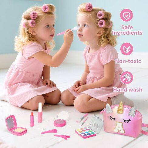 مجموعة مكياج YOOLIFE للأطفال الصغار - 9 قطع ألعاب مكياج غير سامة ومحفظة أولية، هدايا عيد ميلاد للأعمار 3 4 5 6 7 8 9 سنوات للفتيات من عمر يونيكورن هدايا للأطفال والبنات الصغار التظاهر بحرف مكياج A in Kuwait