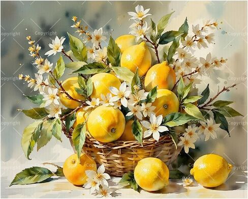 Still Life Paint by Numbers Kit for Adults - DIY Lemon Basket with Blossoms Painting on Canvas 16x20 Inches, Acrylic Paint Set, Suitable for Beginners, Fruit Art for Home Decoration or Gifts in Saudi Arabia