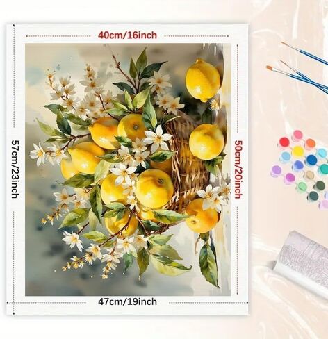 Still Life Paint by Numbers Kit for Adults - DIY Lemon Basket with Blossoms Painting on Canvas 16x20 Inches, Acrylic Paint Set, Suitable for Beginners, Fruit Art for Home Decoration or Gifts in Saudi Arabia