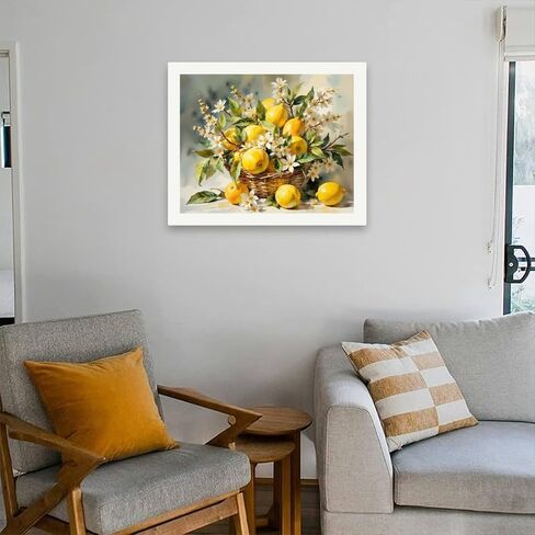 Still Life Paint by Numbers Kit for Adults - DIY Lemon Basket with Blossoms Painting on Canvas 16x20 Inches, Acrylic Paint Set, Suitable for Beginners, Fruit Art for Home Decoration or Gifts in Saudi Arabia