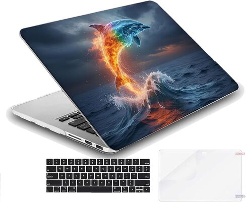 متوافق مع جهاز MacBook Air مقاس 13 بوصة، حافظة صلبة مع غطاء لوحة مفاتيح وواقي شاشة (A1369 A1466، إصدار 2010-2017) - Dolphins MC21058 in Kuwait