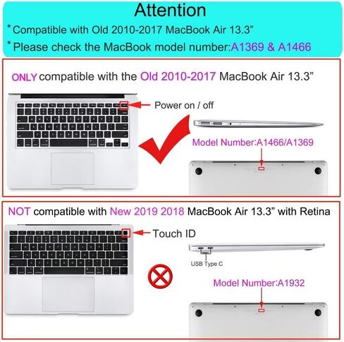 متوافق مع جهاز MacBook Air مقاس 13 بوصة، حافظة صلبة مع غطاء لوحة مفاتيح وواقي شاشة (A1369 A1466، إصدار 2010-2017) - Dolphins MC21058 in Kuwait