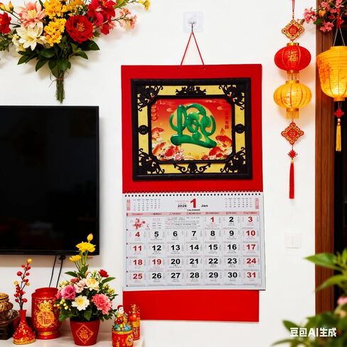 Vietnamese Wall Calendar, 2026 Year of The Horse Asian Vietnamese English Chinese Calendar, Zodiac Horse Hanging Spring Festival Lunar New Year Calendar Monthly Lịch Treo Tường Việt Nam in Saudi Arabia