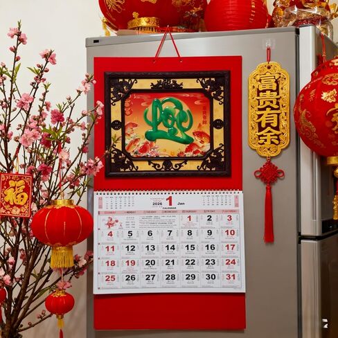 Vietnamese Wall Calendar, 2026 Year of The Horse Asian Vietnamese English Chinese Calendar, Zodiac Horse Hanging Spring Festival Lunar New Year Calendar Monthly Lịch Treo Tường Việt Nam in Saudi Arabia