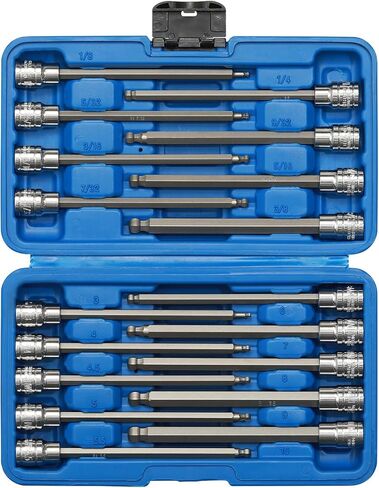 EMENTOL 18PCS 3/8" Drive Long Ball-End Hex Bit Socket Set, CR-V, S2 Steel, SAE/Metric, Extra Long Allen Bit Socket Set, 1/8 Inch - 3/8 Inch, 3mm - 10mm in Saudi Arabia