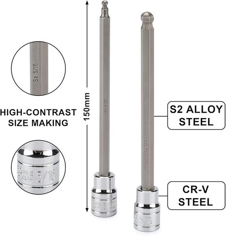 EMENTOL 18PCS 3/8" Drive Long Ball-End Hex Bit Socket Set, CR-V, S2 Steel, SAE/Metric, Extra Long Allen Bit Socket Set, 1/8 Inch - 3/8 Inch, 3mm - 10mm in Saudi Arabia