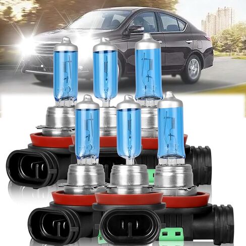 Fit For Altima (2007-2018) Halogen Bulbs, H11/H9+H11 High Low Beam+H11 Fog Lights, High Performance High Beam, Low Beam and Fog Replacement Bulb, Pack of 6 in Saudi Arabia