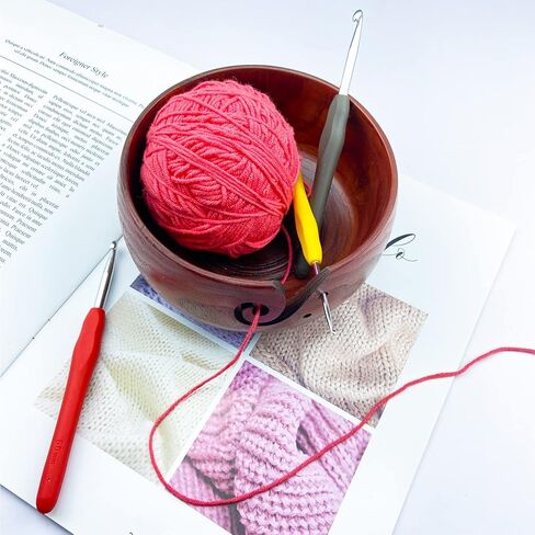 Weabetfu Wooden Yarn Bowl Knitting Yarn Bowls for Crocheting with Holes Knitting Bowl Storage,Perfect Handmade Craft Rosewood Crochet Bowl for Mother's Day and Christmas Gift 6.3''×3'' in Saudi Arabia
