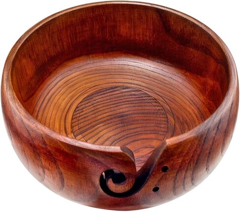 Weabetfu Wooden Yarn Bowl Knitting Yarn Bowls for Crocheting with Holes Knitting Bowl Storage,Perfect Handmade Craft Rosewood Crochet Bowl for Mother's Day and Christmas Gift 6.3''×3'' in Saudi Arabia