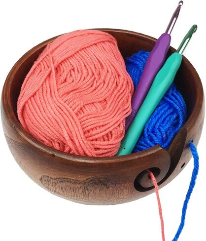 Weabetfu Wooden Yarn Bowl Knitting Yarn Bowls for Crocheting with Holes Knitting Bowl Storage,Perfect Handmade Craft Rosewood Crochet Bowl for Mother's Day and Christmas Gift 6.3''×3'' in Saudi Arabia