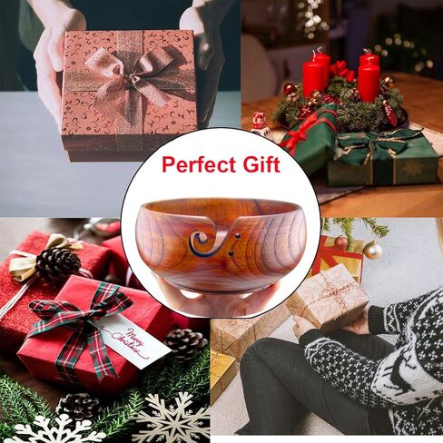 Weabetfu Wooden Yarn Bowl Knitting Yarn Bowls for Crocheting with Holes Knitting Bowl Storage,Perfect Handmade Craft Rosewood Crochet Bowl for Mother's Day and Christmas Gift 6.3''×3'' in Saudi Arabia