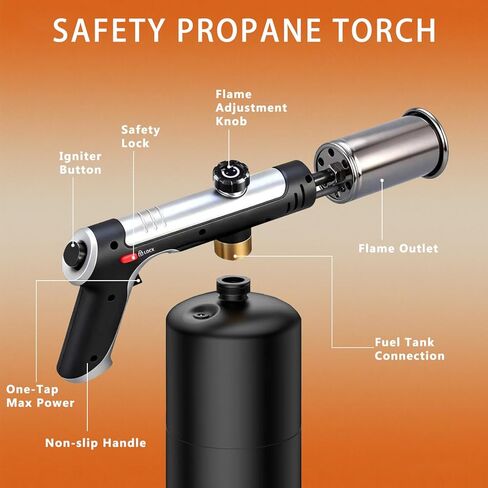 Propane Torch - Powerful Grill & Cooking Torch Gun - Adjustable Flamethrower - Culinary Blow Torch for Sous Vide, BBQ, Campfire, Charcoal Wood (Tank Not Included) in Kuwait