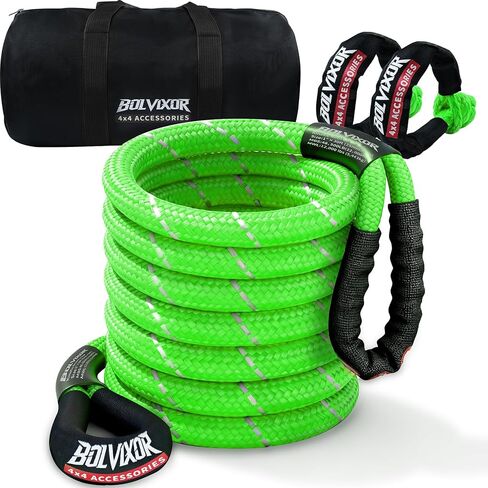 1 × 30 قدم حبل سحب حركي عالي التحمل 48500 رطل قوة كسر 30% + حبل استعادة عاكس مرن مع 2 أغلال ناعمة لشاحنة الطرق الوعرة، جيب، سيارات الدفع الرباعي، ATV، UTV، جرار - أخضر in Kuwait