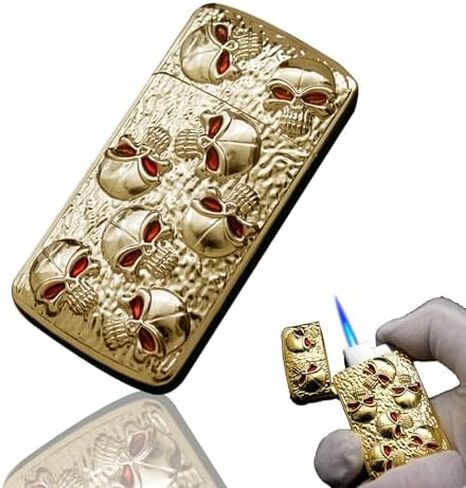 Cool Skull Lighter, Jet Torch Lighter, Refillable Butane Inflatable Lighter, Metal Windproof Lighter, Soft Flame Lighter, Unique Gift for Men, Candle Outdoor Camping (No Gas) (Silver) in Kuwait