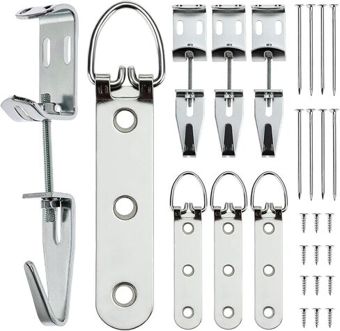 QWORK Mirror Hanging Kit with Adjustable J-Hooks & Strap Hangers, Museum Hooks for Pictures, Mirrors, Art, Supports 100 lbs in Saudi Arabia