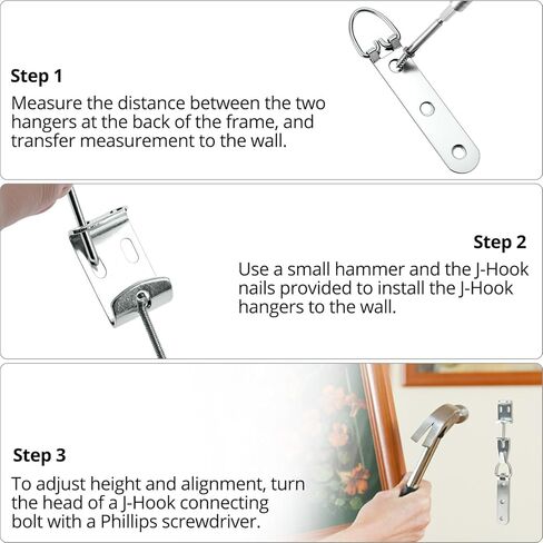QWORK Mirror Hanging Kit with Adjustable J-Hooks & Strap Hangers, Museum Hooks for Pictures, Mirrors, Art, Supports 100 lbs in Saudi Arabia