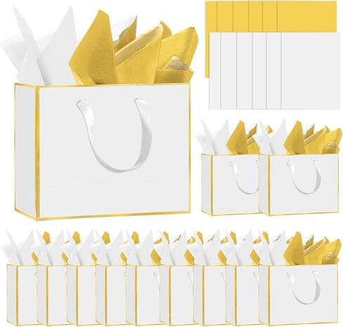 Epoesch 12 عبوة من أكياس الهدايا الورقية المعدنية بمقابض - تتضمن 24 منديلًا ورقيًا - 11.8 بوصة × 10 بوصة × 4 بوصة - حقائب هدايا أنيقة لخمسة حواس لحفلات الزفاف، ووصيفات العروس، ورفقاء العريس، والضيوف، وعيد الحب، وعيد الفصح (أزرق داكن، ذهبي) in Kuwait