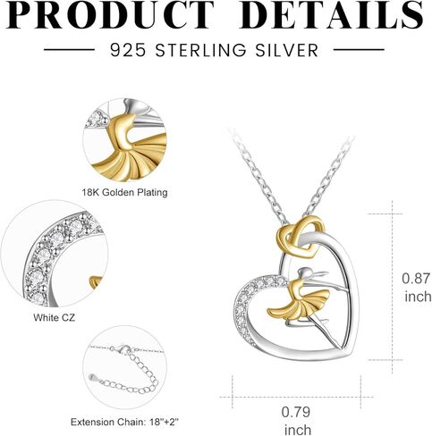 925 Sterling Silver Heart Ballet Dance Lovers Dancer Necklace Ballerina Silhouette Jewelry Gift for Women in Kuwait