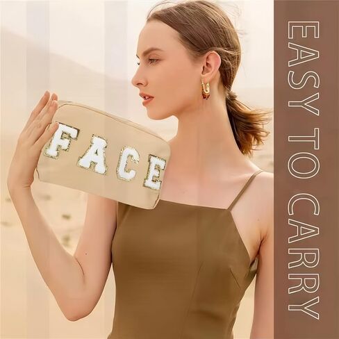 حقيبة مكياج من كيوتبول قطعتان من حقيبة مكياج Preppy بحروف لؤلؤية لمستحضرات التجميل بسحاب مزدوج مقاوم للماء ومحفظة تخزين للسيدات ومنتجات العناية بالاستحمام وحقيبة يد ومنظم غسيل جلدي محمول للفتيات وإكسسوارات السفر in Kuwait